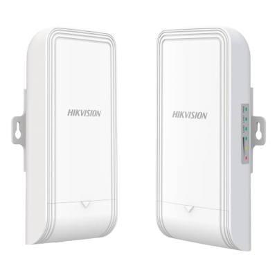 Dois dispositivos eletrónicos brancos com o logotipo HIKVISION