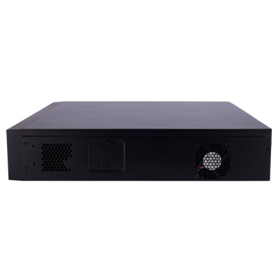 Equipamento eletrónico retangular preto com ventiladores embutidos visíveis