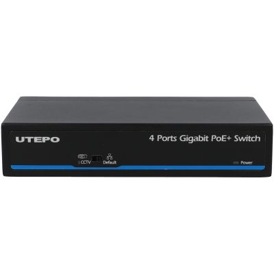switch de rede preto UTEPO 4 portas gigabit PoE+