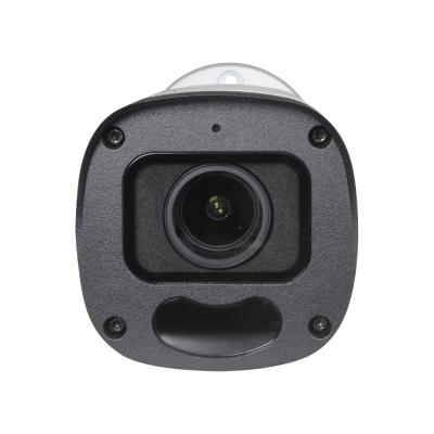 Câmara de segurança branca com lente preta e parafusos visíveis