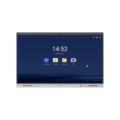 Monitor interativo com ecrã azul e ícones aplicativos
