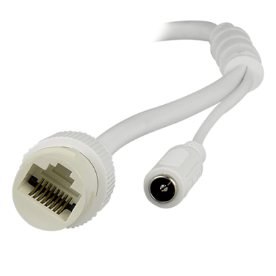 Cabo branco com conetor RJ45 e conetor DC