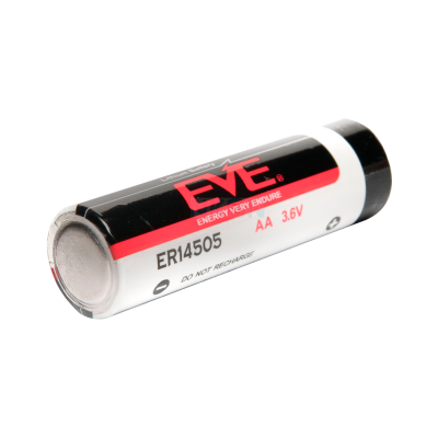 Pilha AA de lítio EVE preto, branco e vermelho