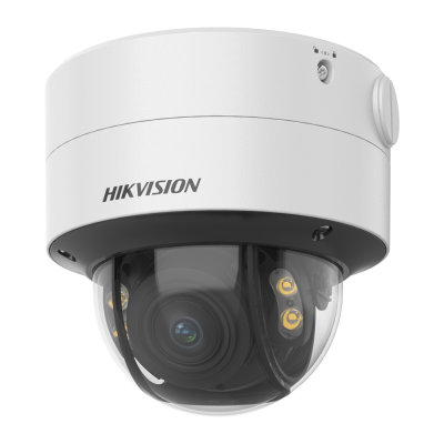 Câmara de vigilância dome Hikvision branca e preta para teto