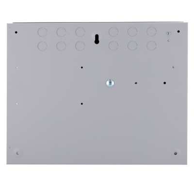 Painel metálico cinzento com buracos e parafuso