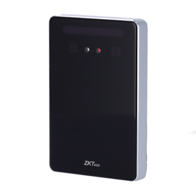 Leitor de controlo de acesso ZKTeco preto e cinza com cabos pretos