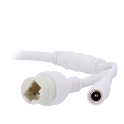 Cabo branco com conector RJ45 e conector de alimentação DC