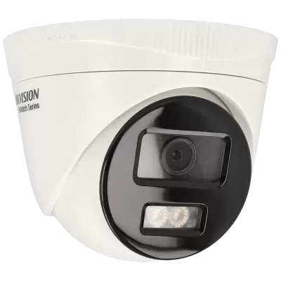 Câmara de vigilância branca com lente preta e texto HIKVISION HiWatch Series