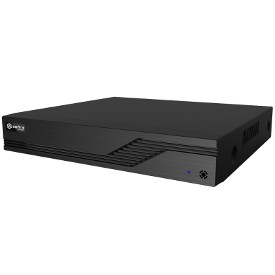 Gravador digital preto compacto com logo Satira e luz azul