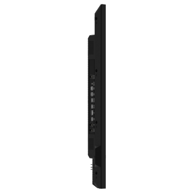 Vista lateral de um monitor preto com múltiplas portas