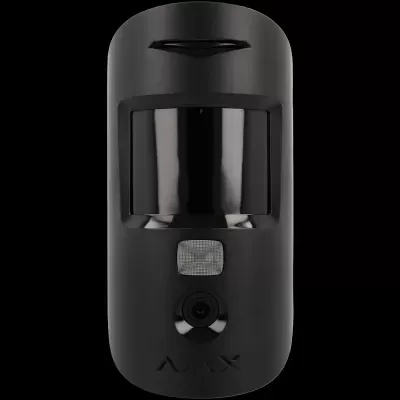Sensor de movimento de segurança preto com visor e câmara