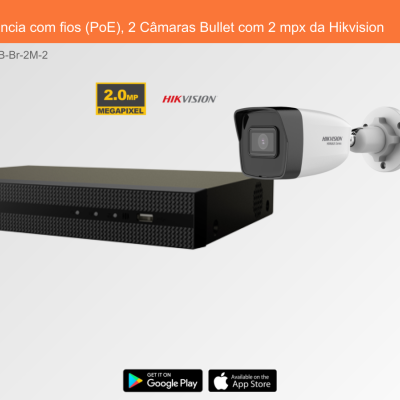 Sistema de videovigilância com gravador preto e câmara Bullet branca