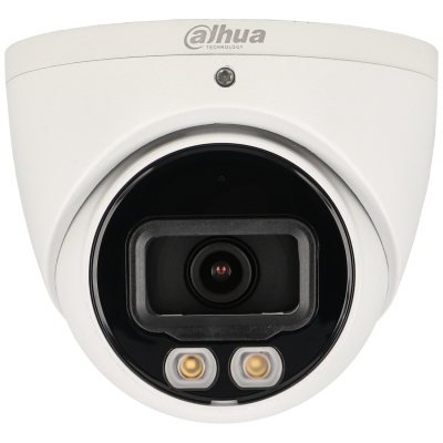 Câmara de vigilância Dahua branca tipo dome com lente preta e dois LEDs