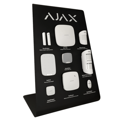 Dispositivos de segurança doméstica AJAX em exposição preta