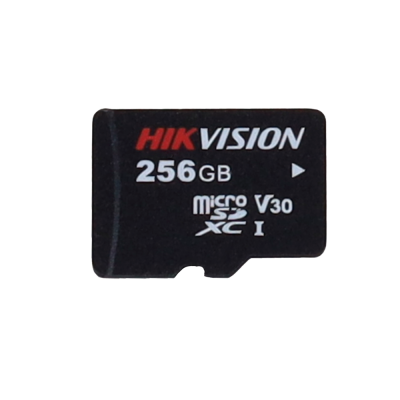 Cartão de memória micro SD HIKVISION 256GB preto com texto branco e vermelho