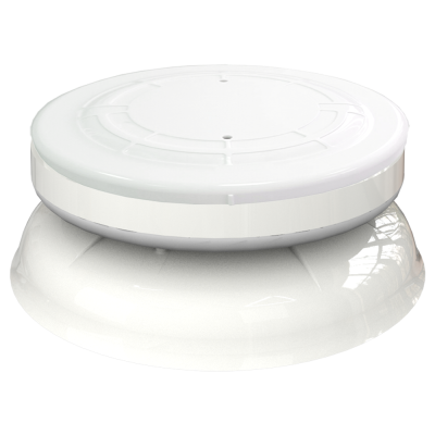 Detetor de fumo branco redondo em fundo branco