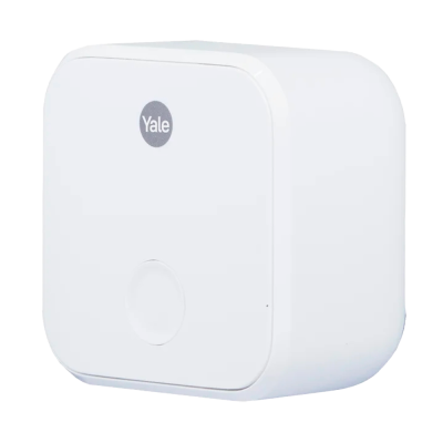 Cofre digital branco quadrado com logótipo Yale