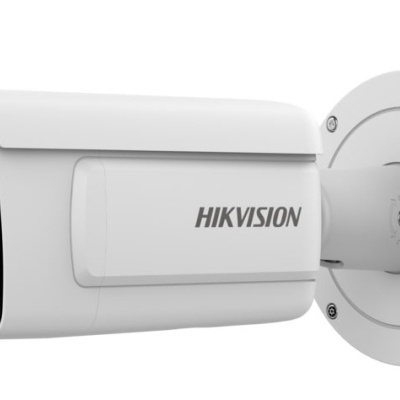 Câmara de segurança branca HIKVISION com lente preta e suporte circular