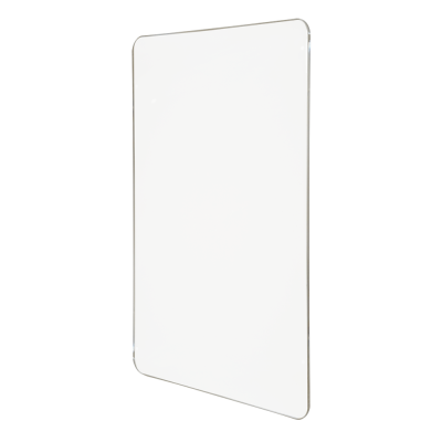 Placa retangular transparente com cantos arredondados sobre fundo branco