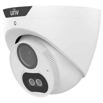 Câmara de vigilância branca tipo dôme com lente e etiqueta UNV