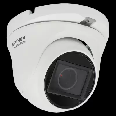 câmara de segurança dome branca com lente preta quadrada e marca HIKEVISION