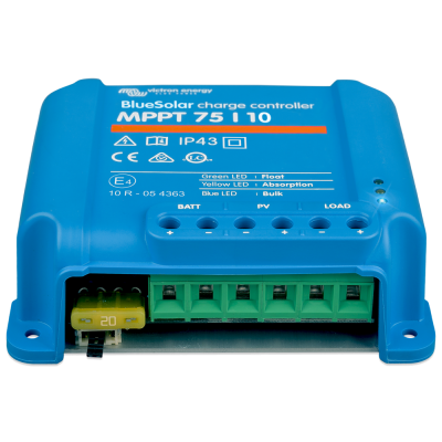 Controlador de carga BlueSolar MPPT 75|10 azul com conexões e fusível