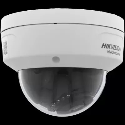 Câmara de vigilância domo branca com cobertura escura e logótipo HIKVISION
