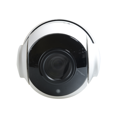 Câmara de videovigilância branca com lente preta