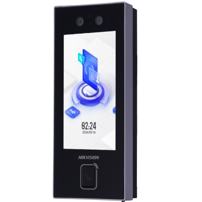 Dispositivo de controlo de acesso preto com ecrã colorido e câmaras