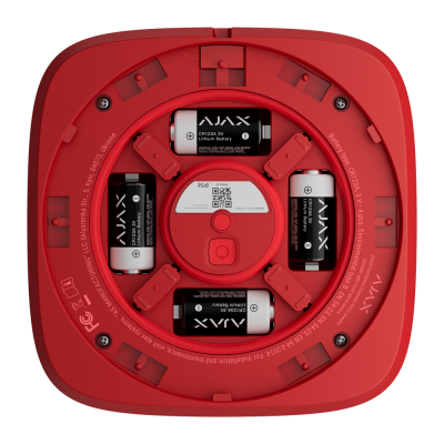 Dispositivo vermelho com pilhas AJAX CR123A 3V expostas