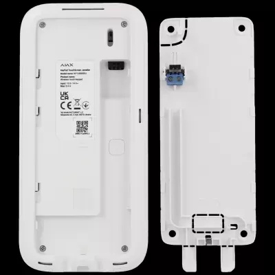 Dispositivo eletrónico branco com tampa destacada e etiqueta visível