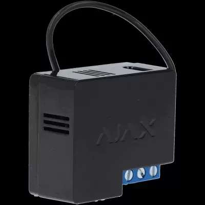 Dispositivo eletrónico preto com marca AJAX e cabo