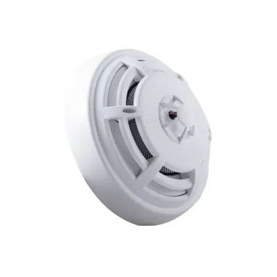 Sensor detetor de fumo redondo branco com grelha preta