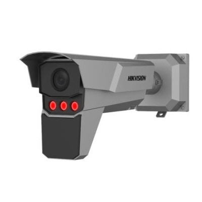Câmara de vigilância cinzenta HIKVISION com LEDs vermelhos montada