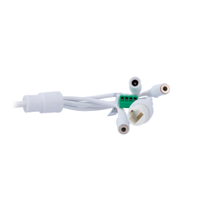 Cabo branco com conectores diversos, incluindo verde de 4 pinos e RJ45