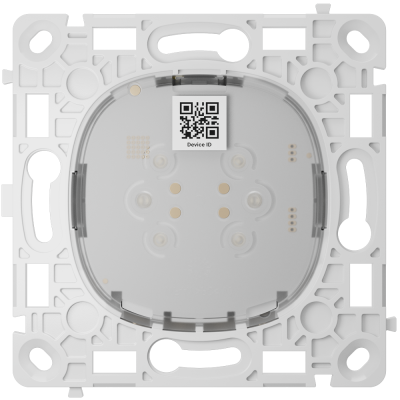 Placa de suporte branca com código QR e texto Device ID