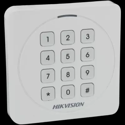 Teclado numérico branco com botões numerados, marca HIKVISION