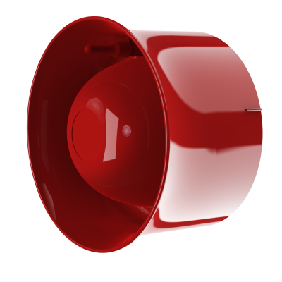 Dispositivo de alarme de incêndio vermelho em fundo branco