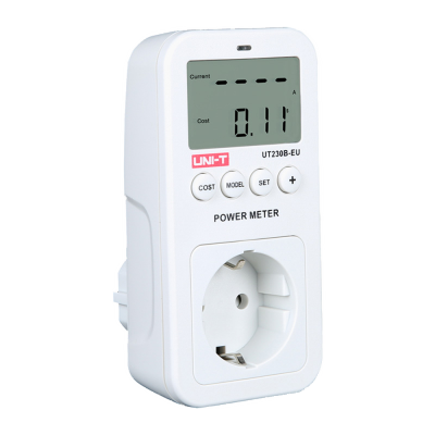 Medidor de energia branco UNI-T UT230B-EU com ecrã LCD e botões