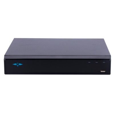 Dispositivo eletrónico preto com logótipo azul e porta USB