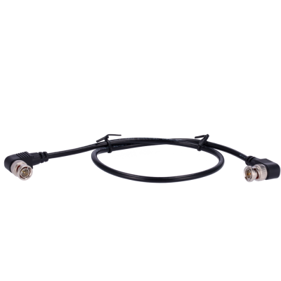 Cabo coaxial preto com conectores BNC em ângulo reto