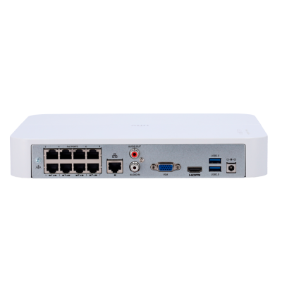 Dispositivo eletrónico branco com várias portas e conectores na parte traseira