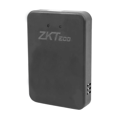 Dispositivo retangular preto com texto ZKTeco