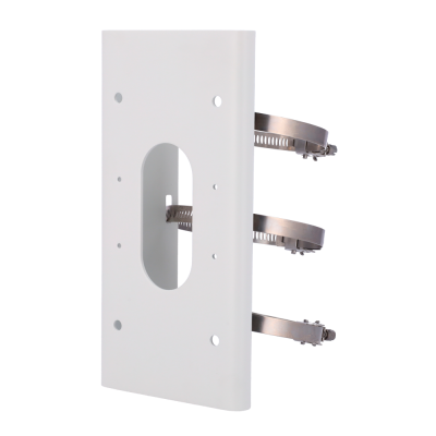Suporte metálico branco com braçadeiras ajustáveis