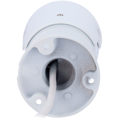 Câmara de vigilância branca com suporte metálico e cabo branco