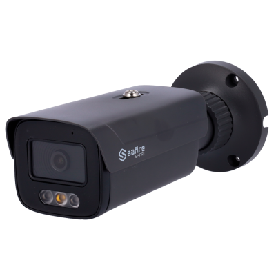 Câmara de segurança preta da marca safire SMART com LEDs frontais.