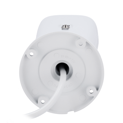 Base redonda branca com cabo branco a sair do centro e parafuso metálico no topo