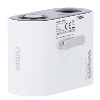 Câmara de segurança Imou branca com lentes pretas e etiqueta técnica.