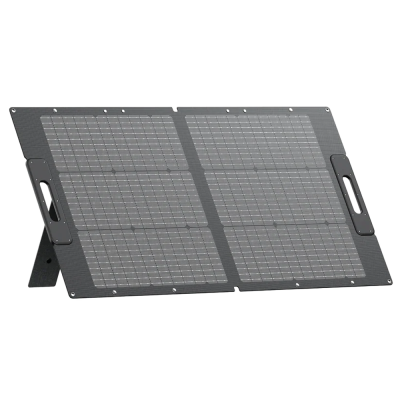 Painel solar portátil dobrável cinza com células solares e suporte