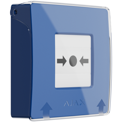 Dispositivo plástico azul com visor branco e setas pretas